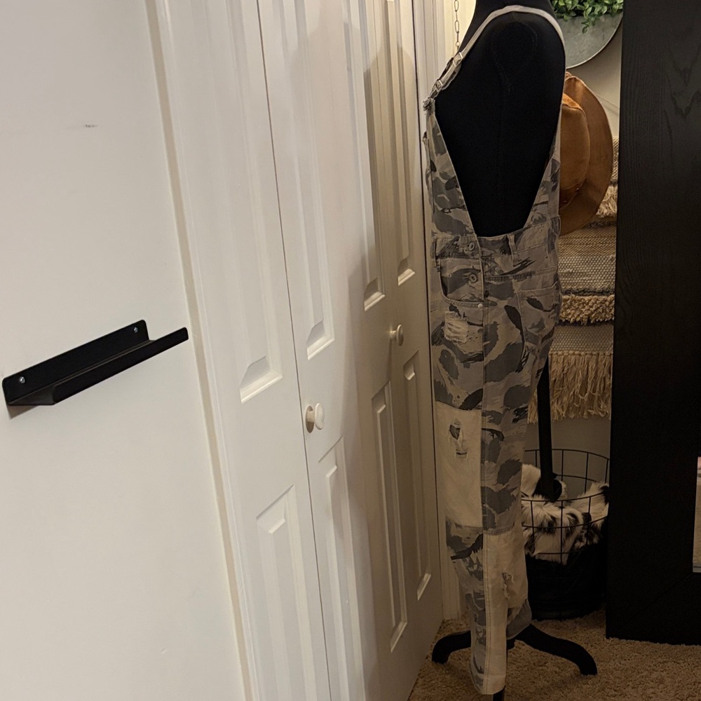 POL Camo Patchwork Overalls Distressed Denim - image 3